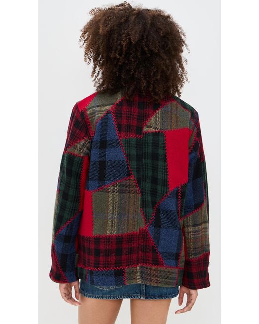 Polo Ralph Lauren Red Wool Patchwork Woven Coat
