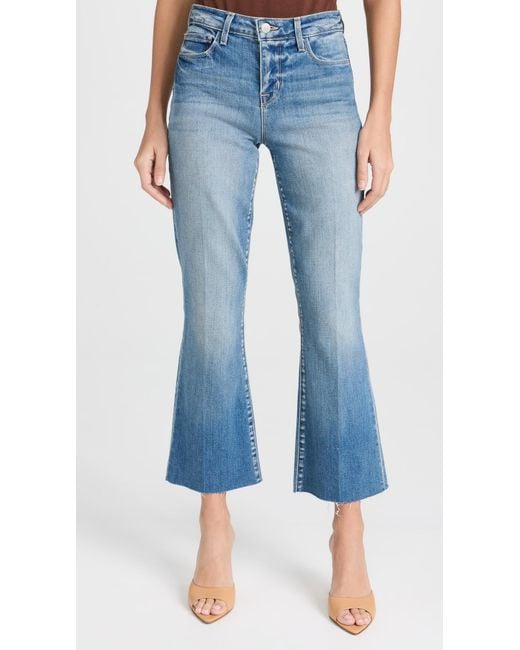 L'Agence Blue Kendra High Rise Crop Flare Jeans