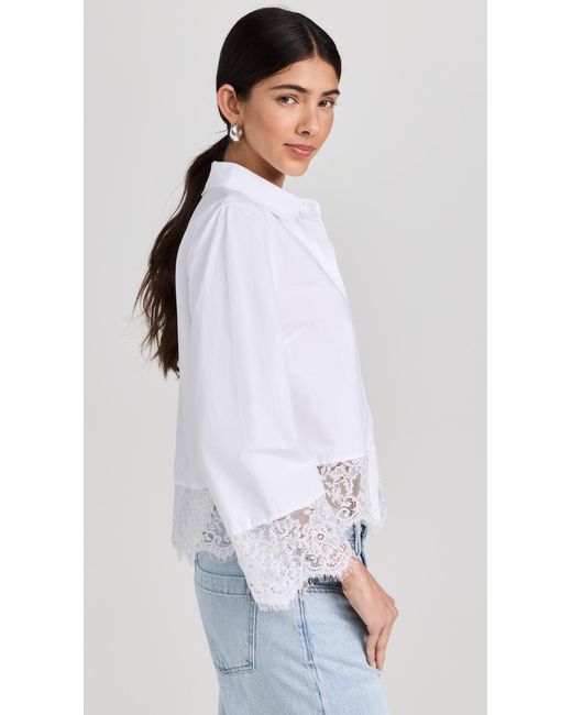 L'Agence White Levo Lace Trim Cropped Shirt