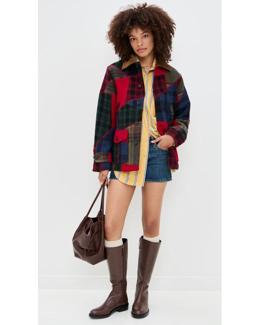 Polo Ralph Lauren Red Wool Patchwork Woven Coat