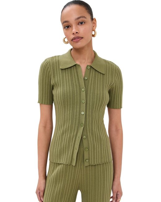 Le Bos Green Ribbed Button Up