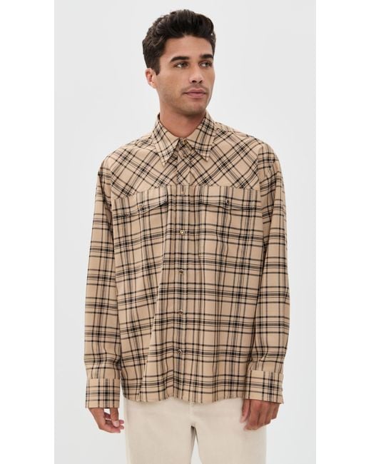 AMI Brown Checked Wool Twill Shirt for men