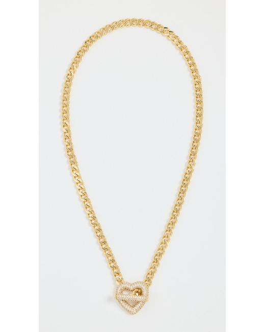 By Adina Eden Metallic Pave Heart toggle Cuban Link Necklace