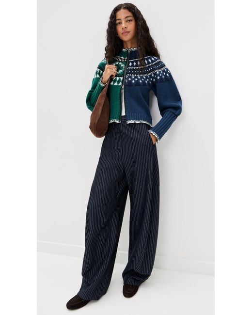 Sea Green Linea Fair Isle Zip Front Cardigan