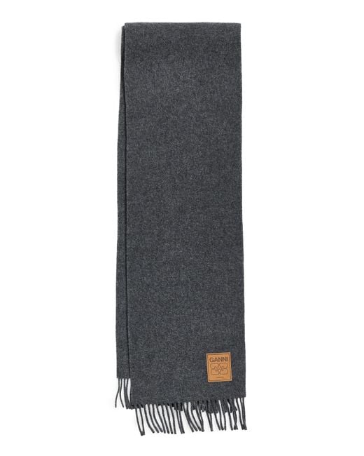 Ganni Gray Double Face Wool Solid Scarf