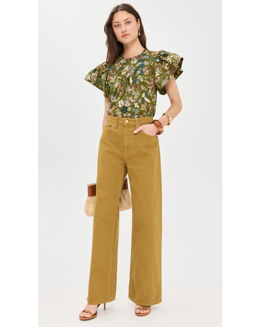 Ulla Johnson Green Perline Flutter Sleeve Blouse