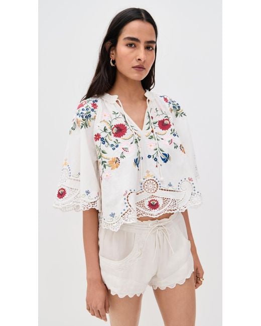 Sea White Celia Embroidery Short Sleeve Top