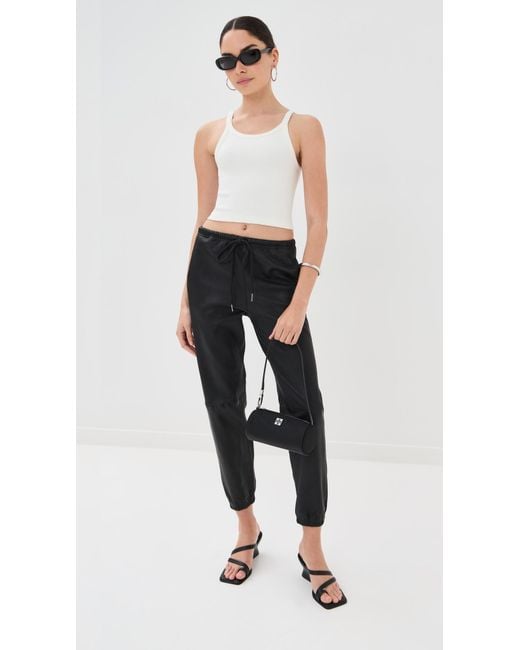 SPRWMN Black Leather Drawstring Joggers