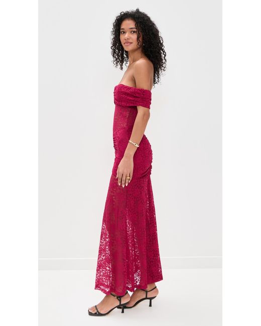 Runaway the Label Vaneya Off Shoulder Lace Maxi Dress in Red | Lyst