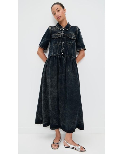 Ganni Black Light Denim Long Dress