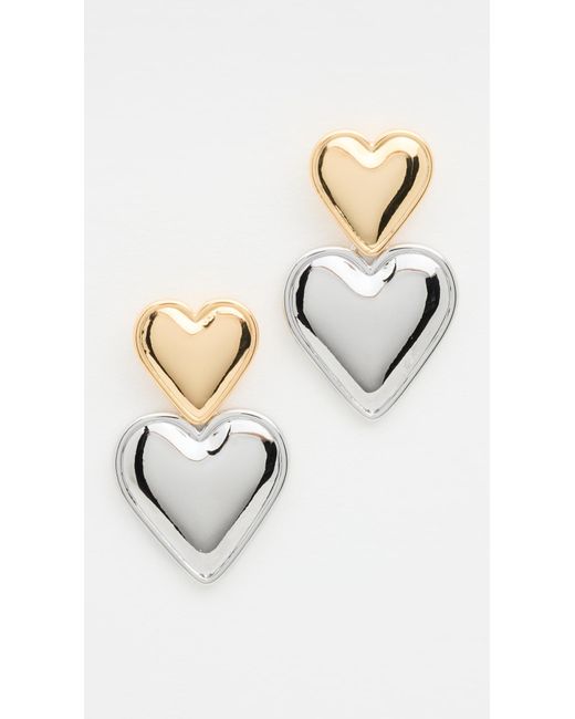 By Adina Eden Natural Two Tone Double Heart Drop Stud Earrings