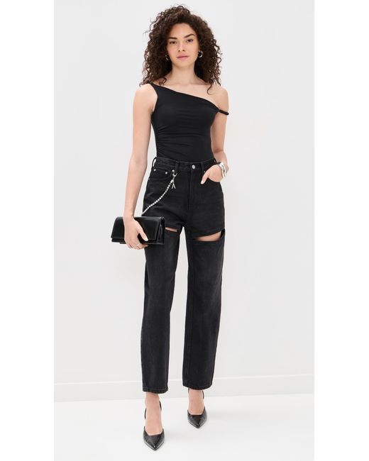 Alice + Olivia Black Bianca Twist Off Shoulder Bodysuit
