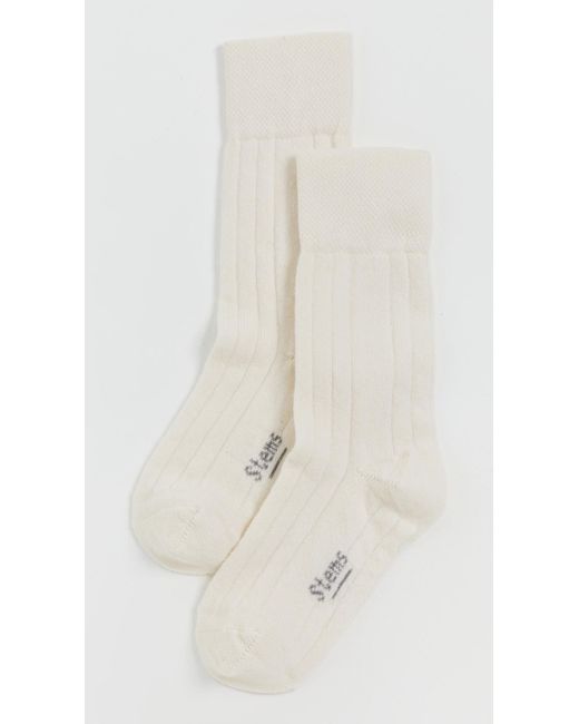 Stems White Stretch Cashmere Crew Socks