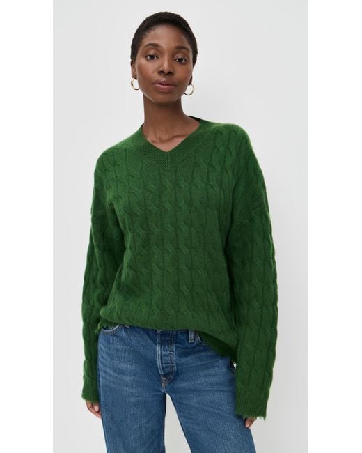 Re/done Green Cable V Neck Cashmere Pullover