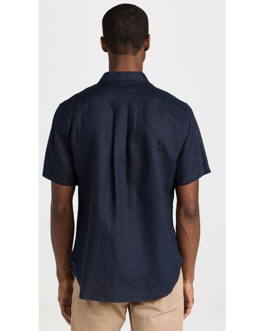 Vince Blue Linen Short Sleeve Shirt for men