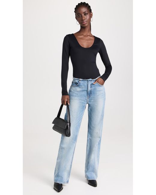 GOOD AMERICAN Black Scuba Scoop Thong Bodysuit