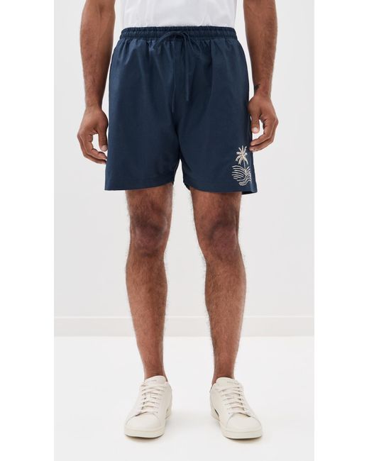 FANM MON Blue Gorkem Embroidered Linen Shorts for men