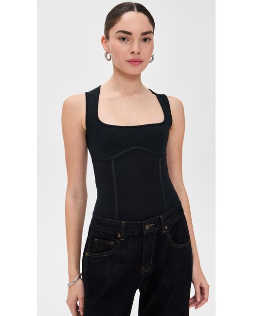 Fleur du Mal Black Cotton Scoop Neck Thong Bodysuit