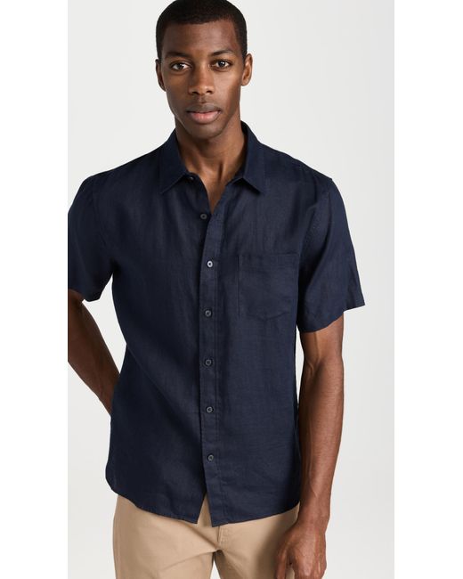 Vince Blue Linen Short Sleeve Shirt for men
