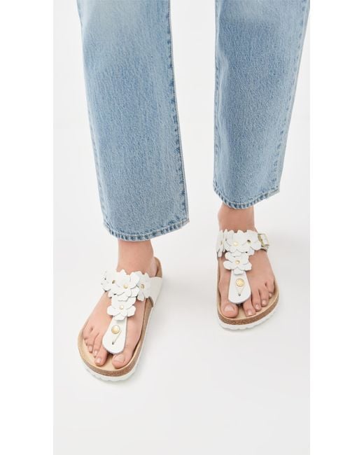 Birkenstock White Gizeh Flowers Sandals