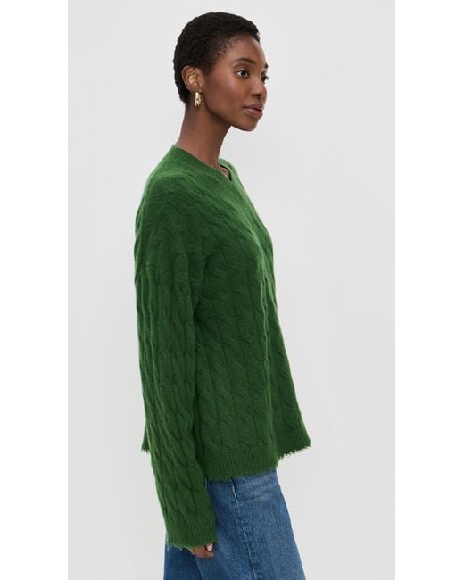 Re/done Green Cable V Neck Cashmere Pullover