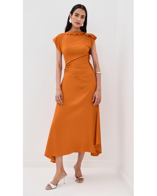 Victoria Beckham Orange Drape Sleeve Midi Dress