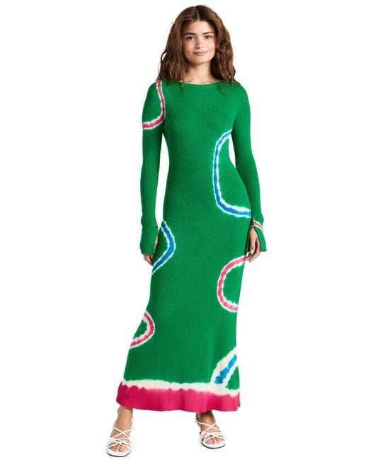 Prabal Gurung Green Tie Dye Long Sleeve Knit Dress