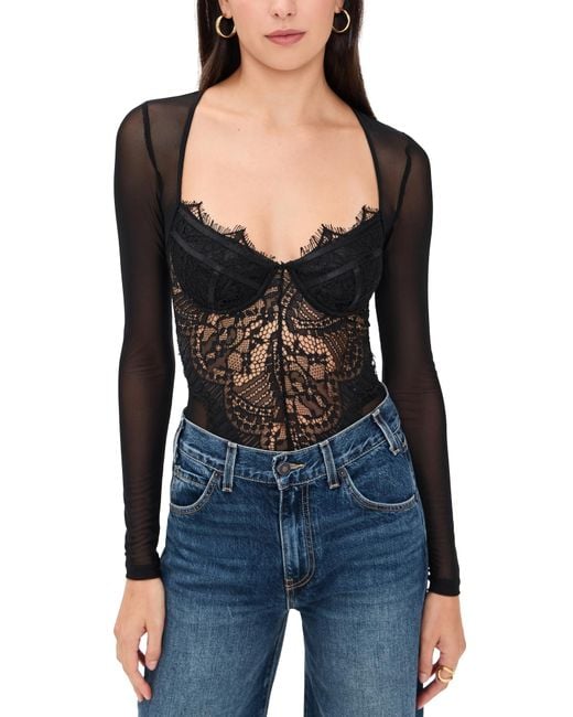 Bardot Black Farrah Lace Mesh Thong Bodysuit
