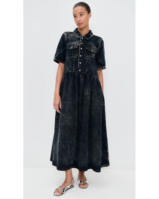 Ganni Black Light Denim Long Dress