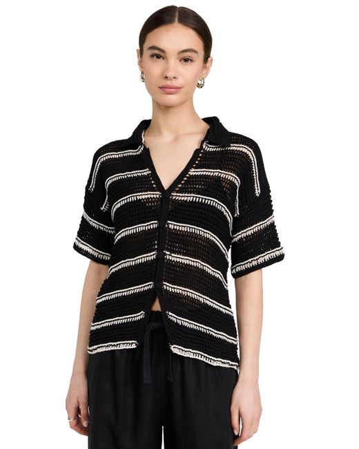 Faithfull The Brand Black Gioia Handmade Crochet Shirt
