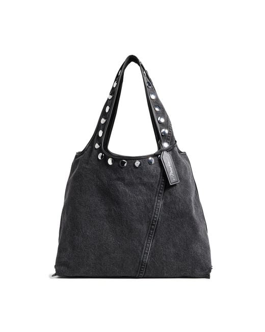 【3.1 Phillip Lim】ウォッシュドデニムマーケットトート 3.1 Phillip Lim Washed Denim Market Tote With Studs in Black