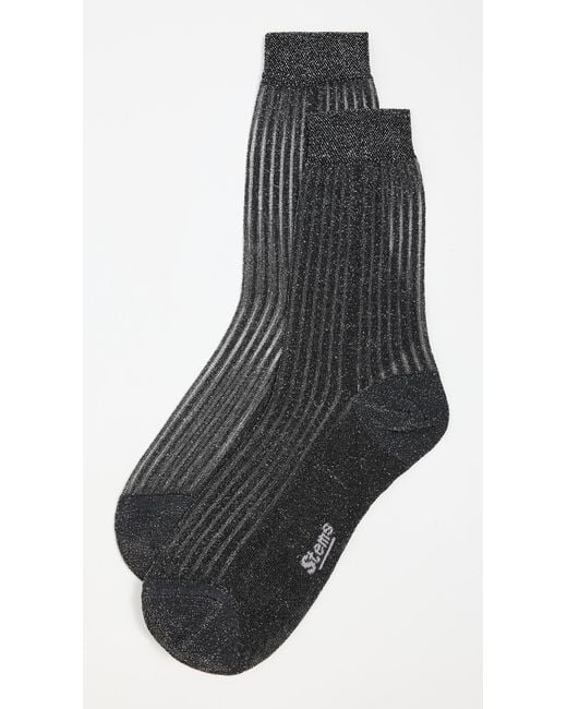 Stems Black Fine Ribbed Metallic Crew Socks