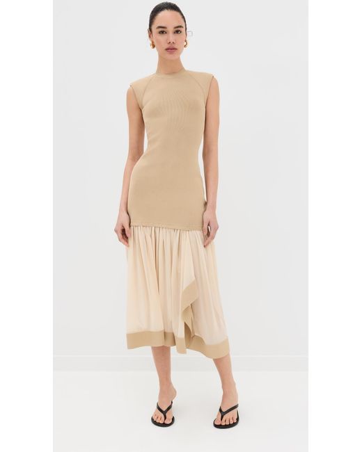 3.1 Phillip Lim Natural 3.1 Phiip I Copact Ribbed Seeveess Dress With Chiffon Skirt