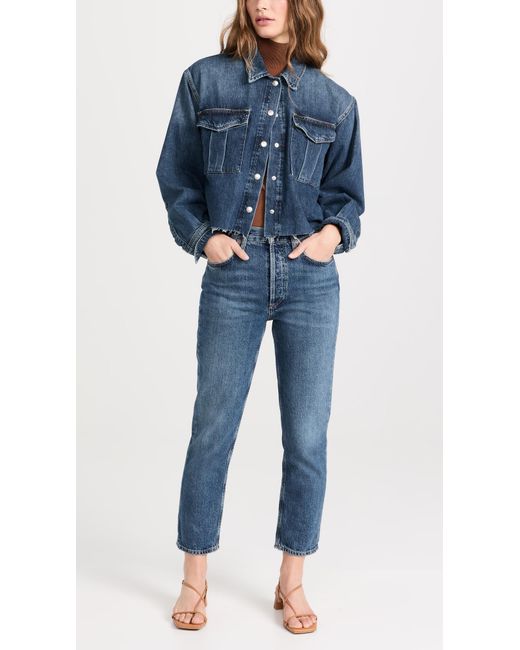 Agolde Blue Riley Crop: High Rise Straight Jeans