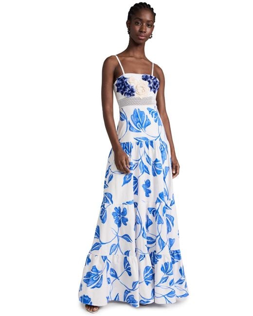 PATBO Blue Nightflower Embroidered Maxi Dress