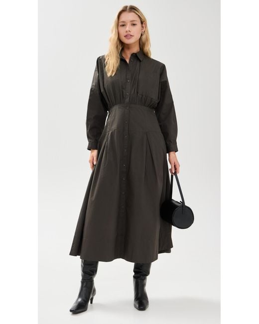 Button Down Side Split Long Maxi Shirt Brown Regular Fit Midi Dress With  Shirt Collar, Long