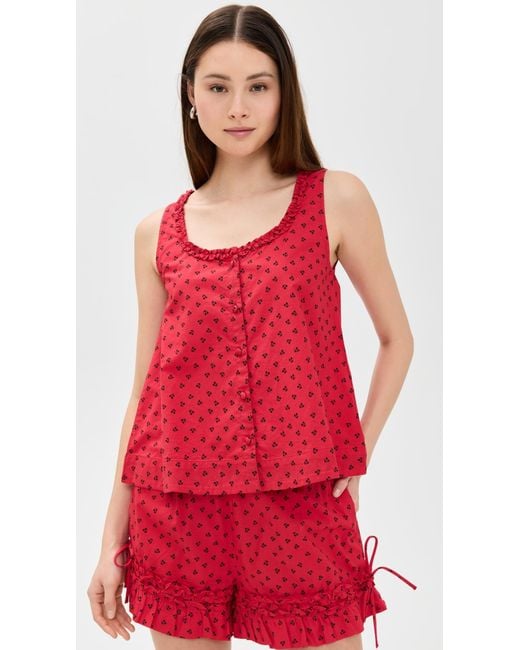 Red Neck Ruffles Damson Madder Mafalda Ruffle Neck Top in Red | Lyst