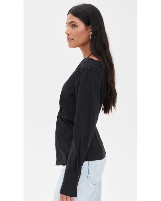 GOOD AMERICAN Black Poplin Off Shoulder Top