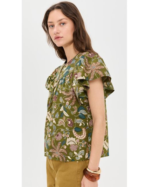 Ulla Johnson Green Perline Flutter Sleeve Blouse