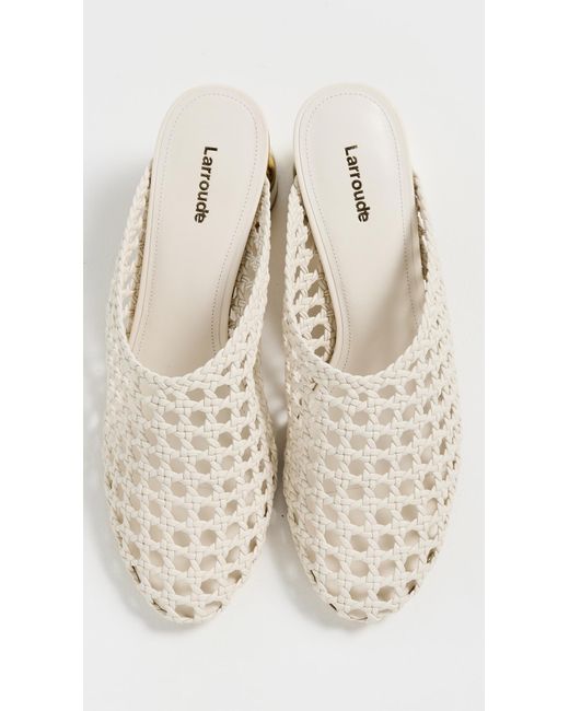 Larroude White Dew Drop Macrame Mules