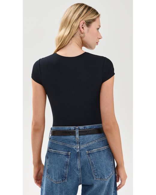 Commando Black Butter Luxe Cap Sleeve Thong Bodysuit