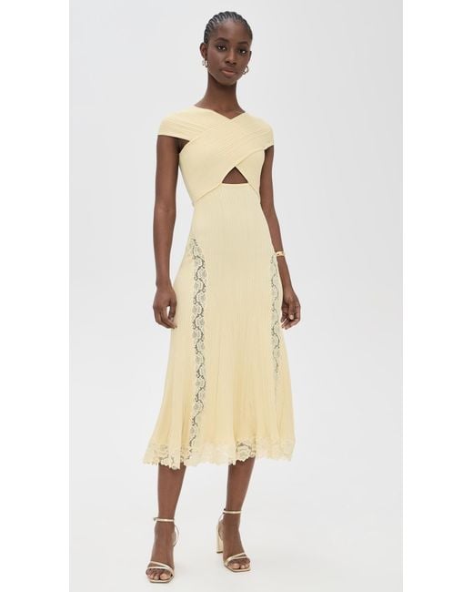 Self-Portrait Knit Lace Insert Midi Dress in Natural | Lyst Self-Portrait Knit Lace Insert Midi Dress in Natural | Lyst