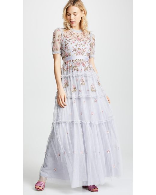 Needle & Thread Blue Carnation Sequin Gown