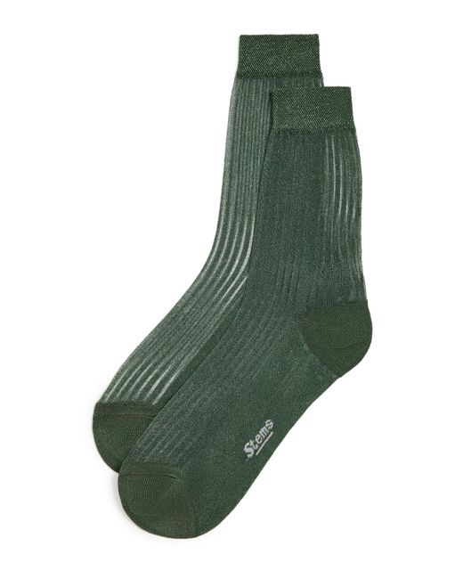 Stems Green Fine Ribbed Metallic Crew Socks