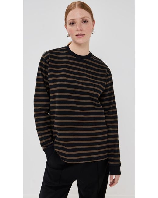 Tibi Black Striped Perfect Tee Crew Neck