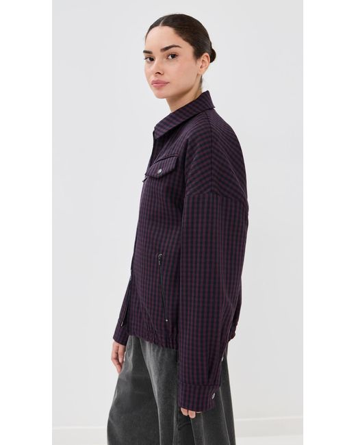 Tibi Blue Jules Wool Gingham Bomber Jacket
