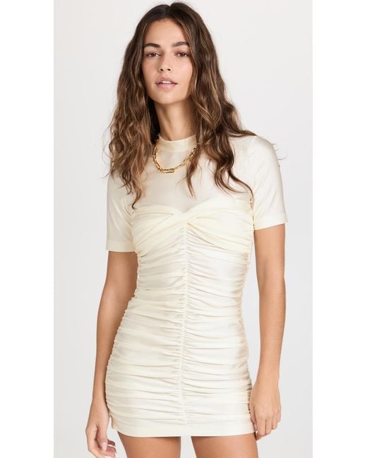 Alexander Wang White Short Sleeve Mock Neck Ruched Bodycon Dress