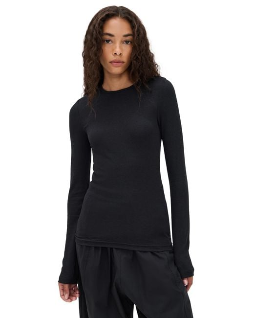 Tibi Black Circular Ribbed Crew Neck Pullover T-Shirt