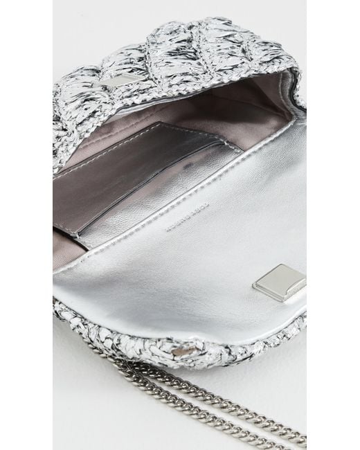 Tory Burch White Kira Woven Mini Flap Bag