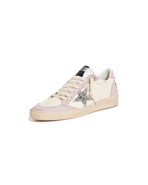 Golden Goose Deluxe Brand White Ball Star Nappa Upper Nabuk Toe Spur And Heel Glitter Star